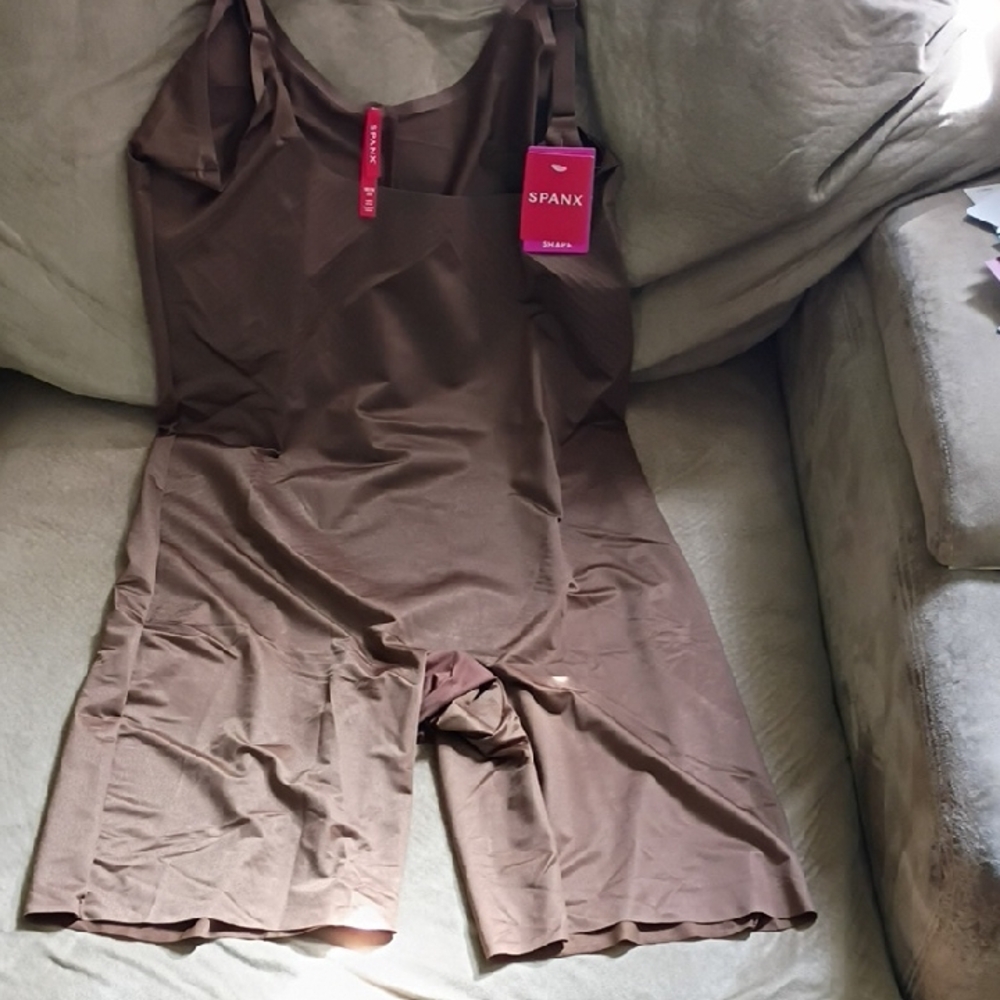 SPANX Shaper Invisible Open-Bust Mid-Thigh Bodysuit Chestnut Brown Size 1X